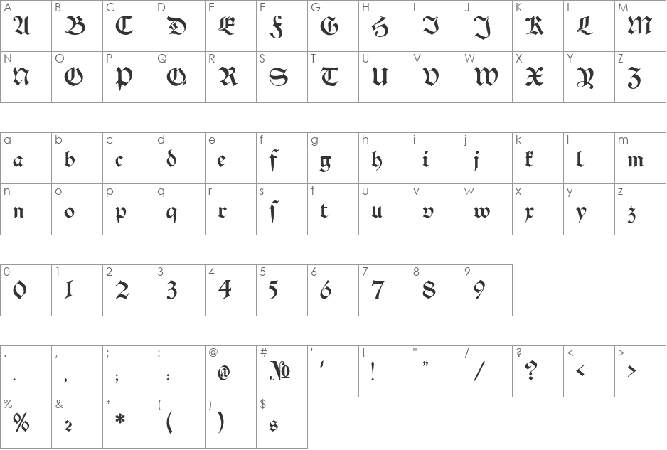 Schwaben Alt font character map preview