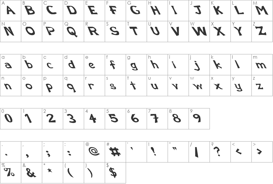 Schwarz Wald Extreme Leftie font character map preview