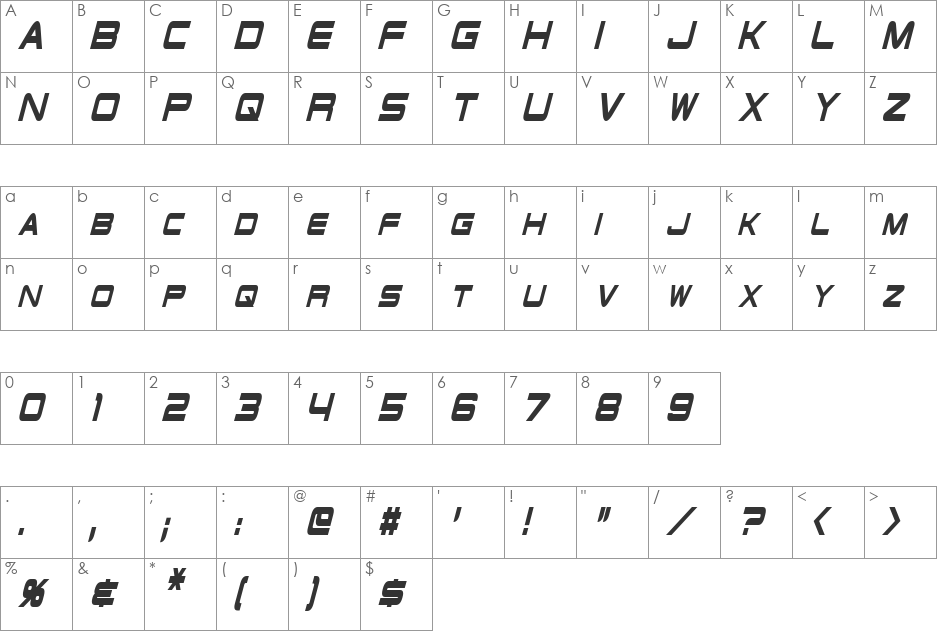 Schwarzenegger font character map preview