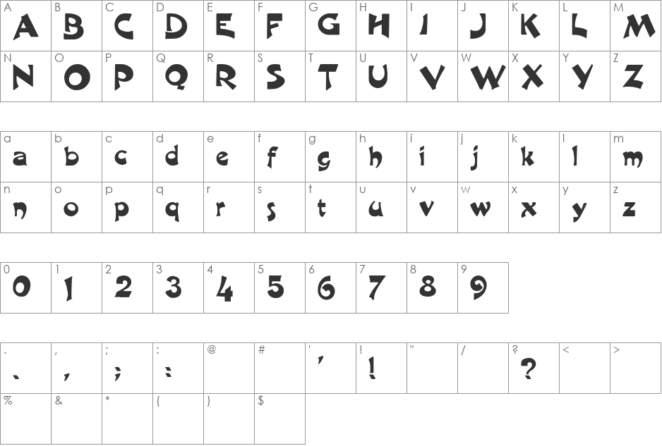 Barcool font character map preview