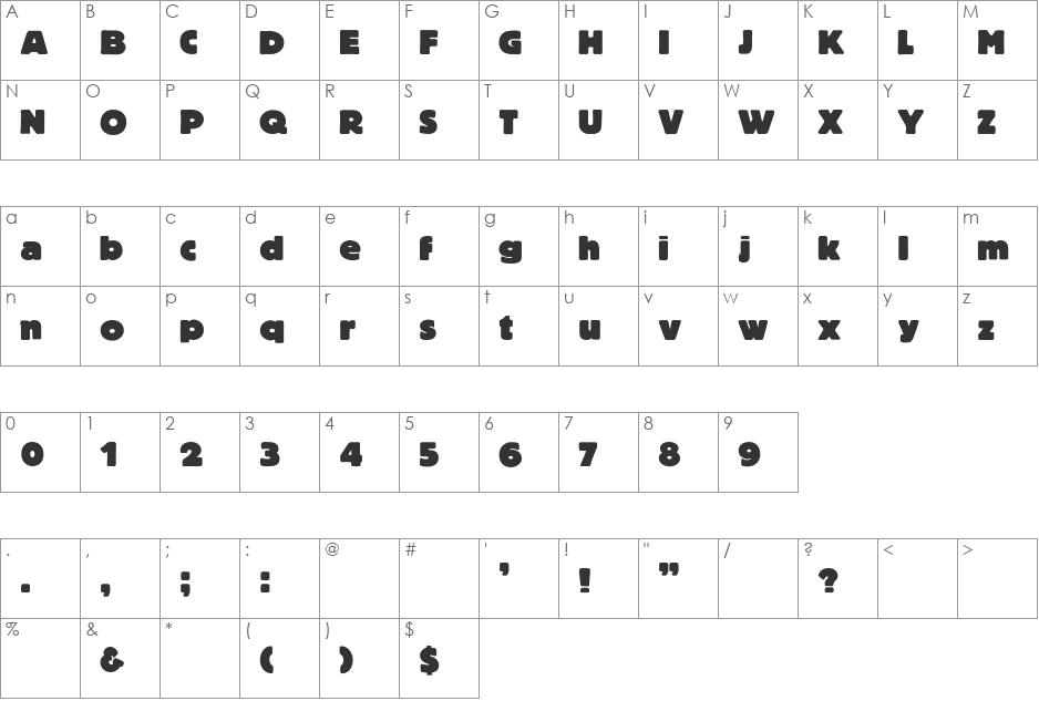 Schwere font character map preview
