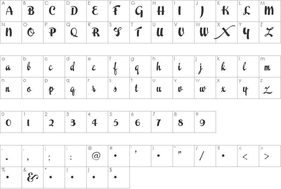 Schwinger font character map preview
