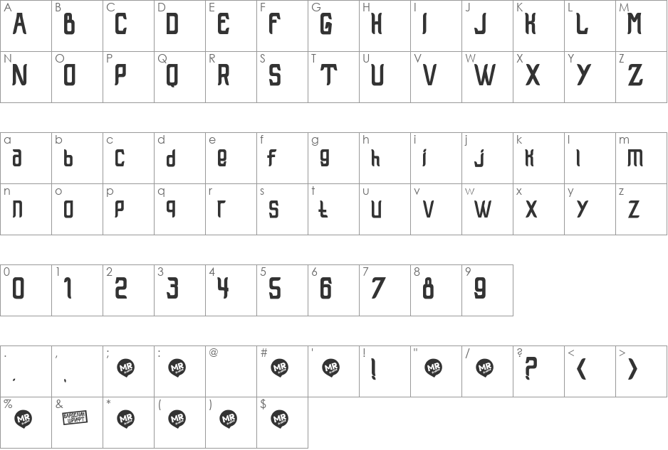 Bardelin font character map preview