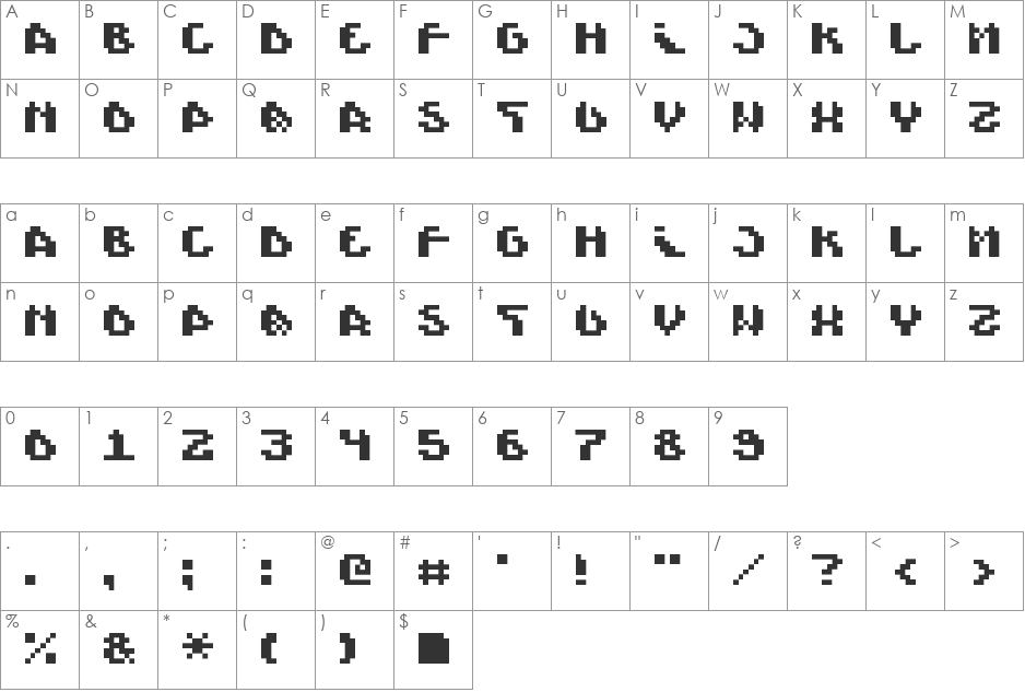 Scienide Outline font character map preview