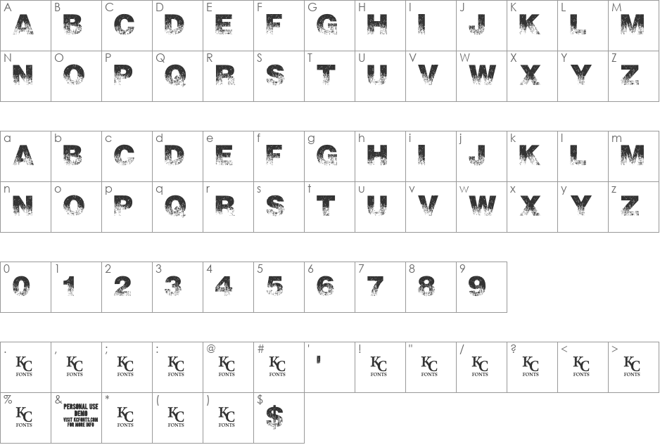 Scorched Earth font character map preview