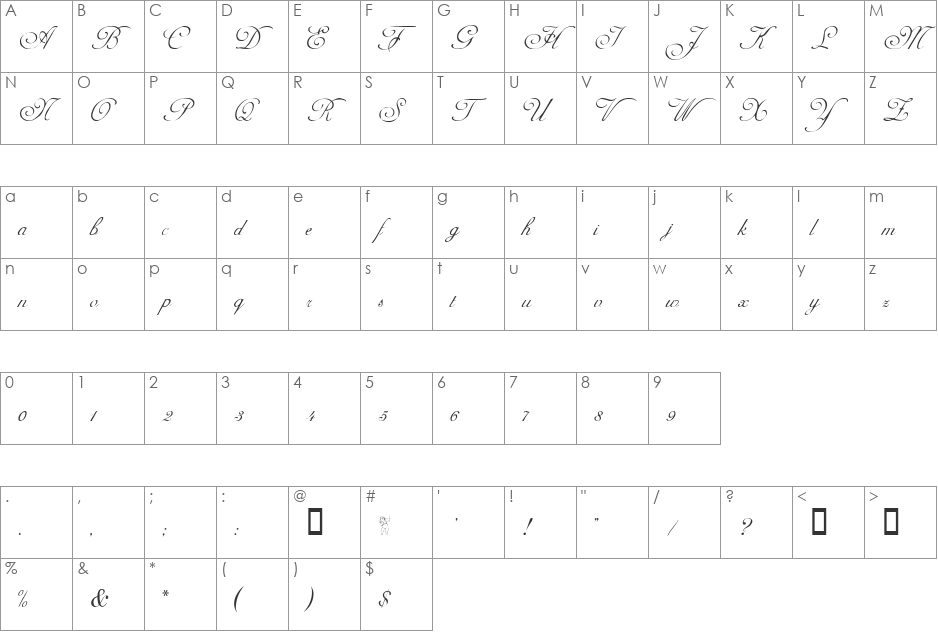 Adine font character map preview
