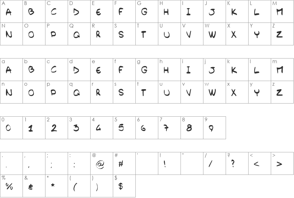 Barely_Handwritten font character map preview