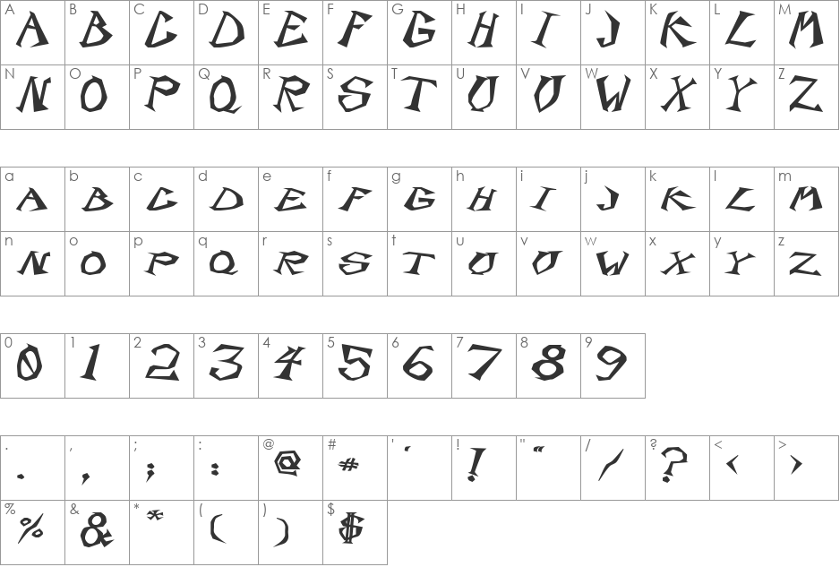 ScorpionExtended font character map preview