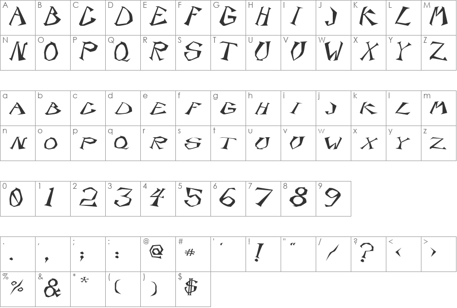 ScorpionExtended font character map preview