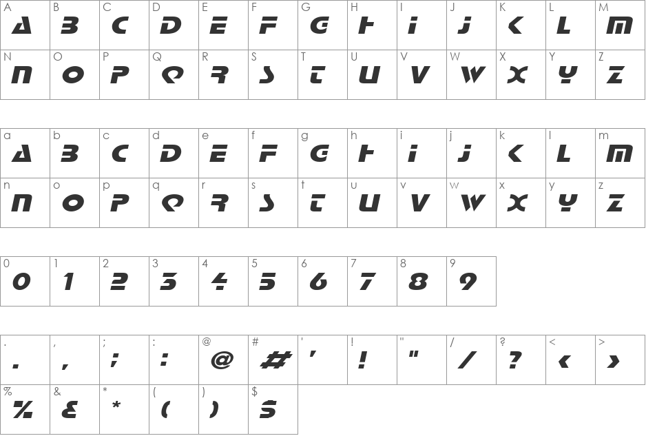 Scottsdale Wide font character map preview