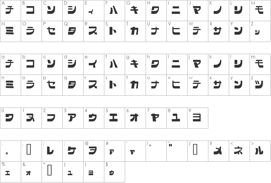 SCRAP font character map preview