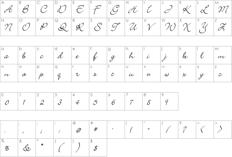 Scrap Calligraphy font character map preview