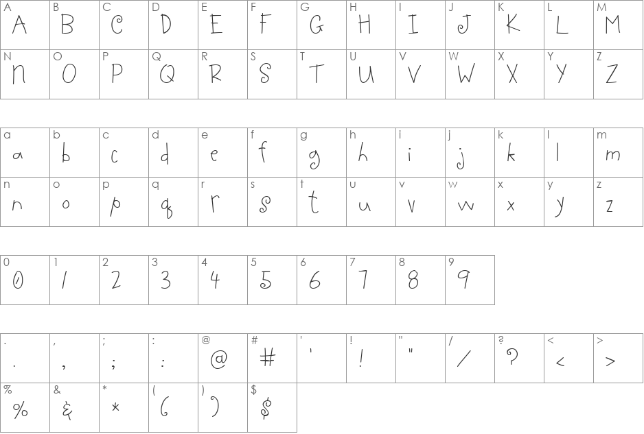 Scrap Twiggy font character map preview