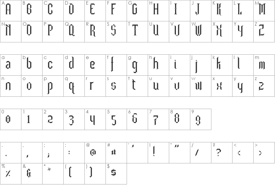 Barjola font character map preview