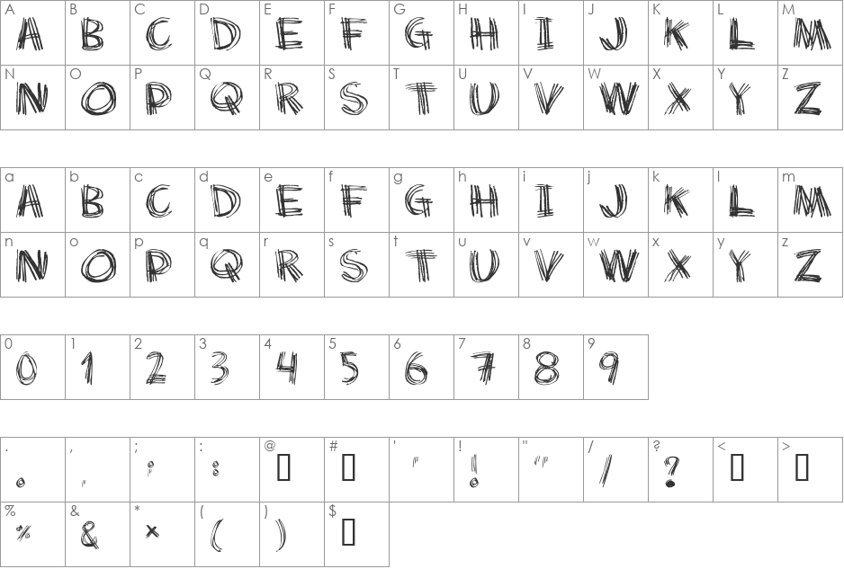 Scratch my back font character map preview