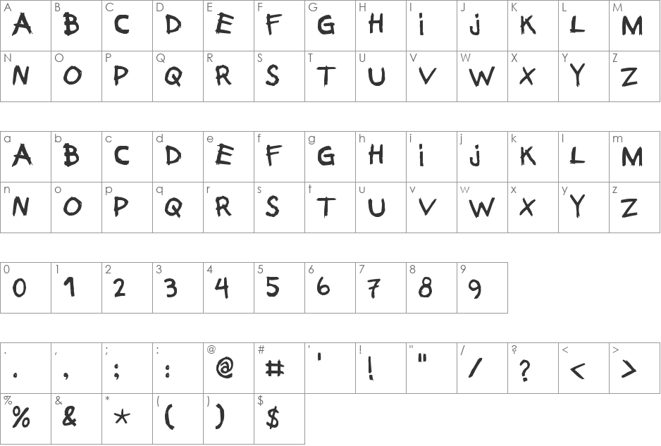 Scratched Junk font character map preview