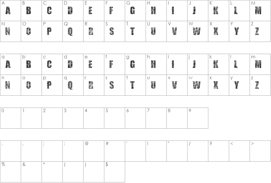 Scratched Letters font character map preview