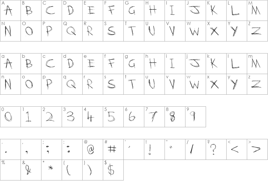 Scratchnessism font character map preview