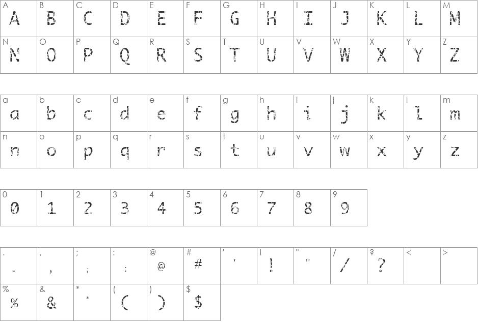 Scratchy font character map preview