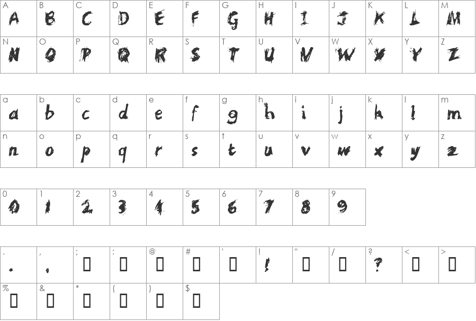 Scratchy  font character map preview
