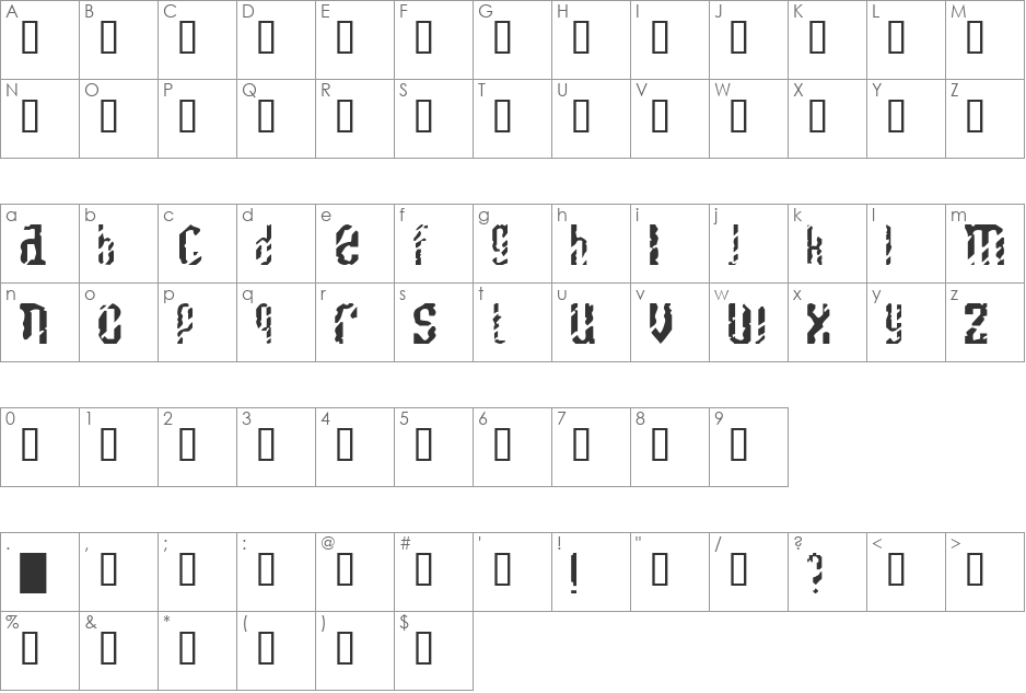 Scratchy font character map preview