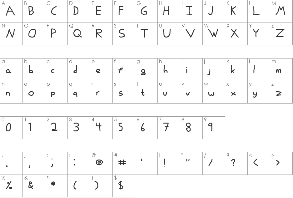 Scrawl Regular font character map preview