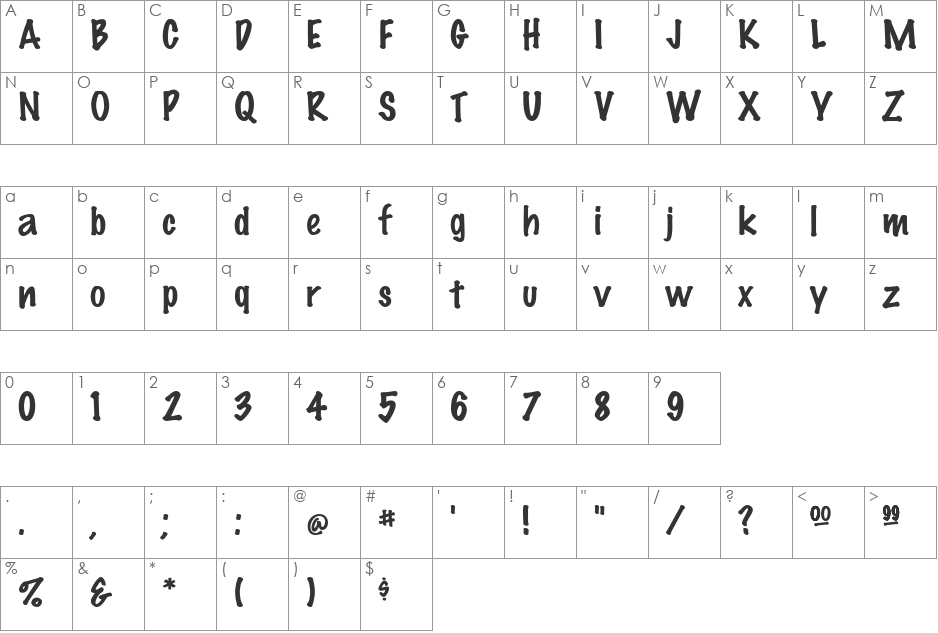 Scrawlin SSi font character map preview