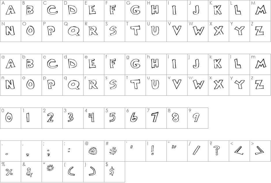 Scrawllege font character map preview