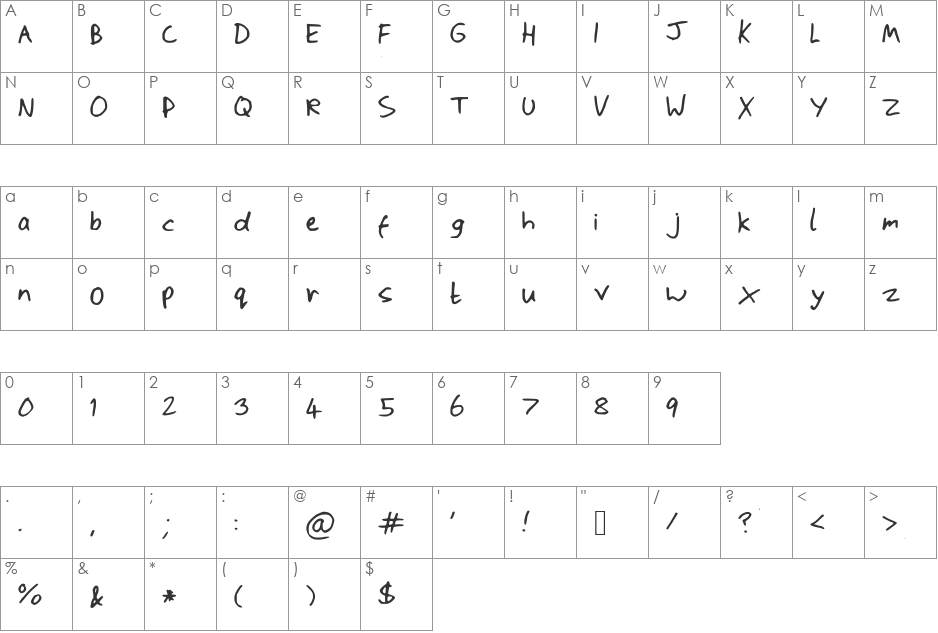 ScrawlyWawly font character map preview