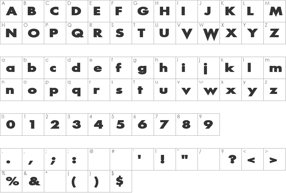 Scream font character map preview