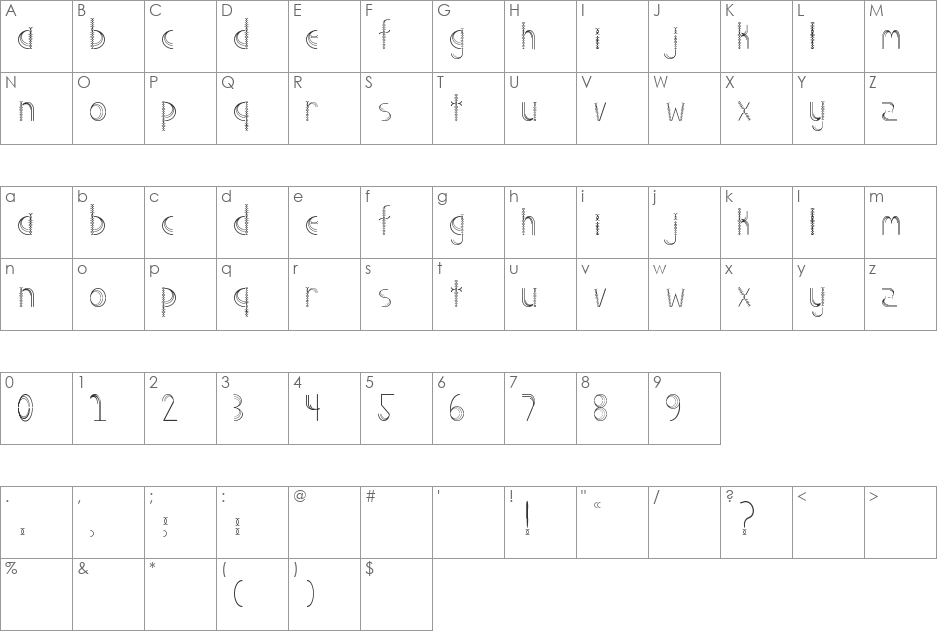 Screech font character map preview