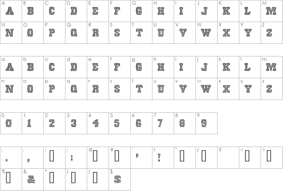 Screen Door font character map preview