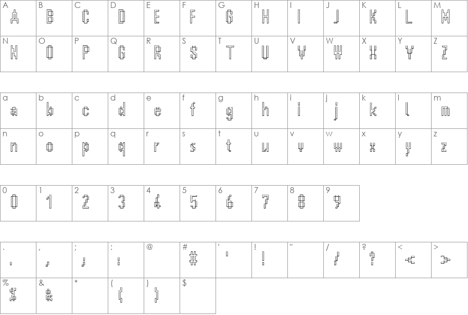 ScreenyOutline font character map preview
