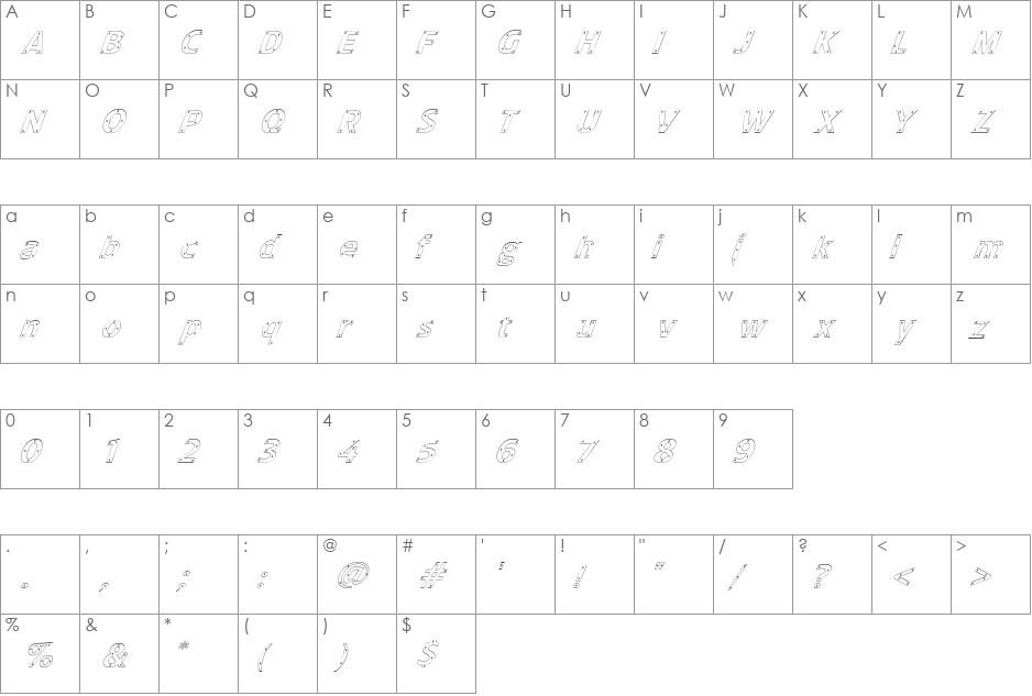 ScrewedFontSlanted font character map preview