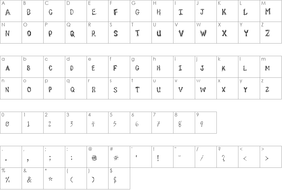 Scribble Scrabble font character map preview