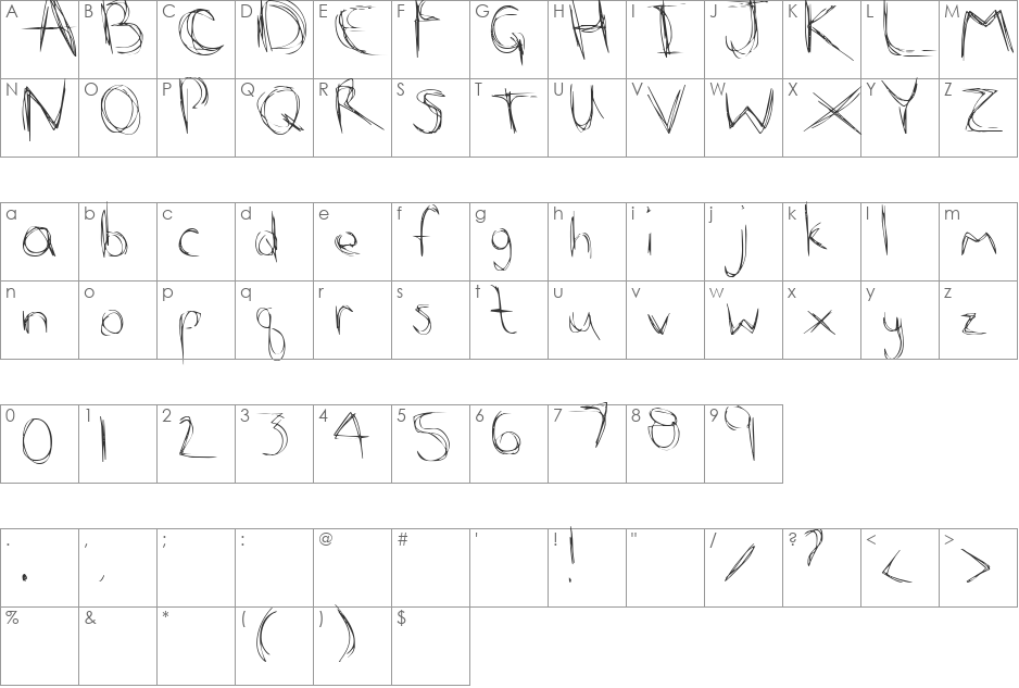 scribble scratch font character map preview
