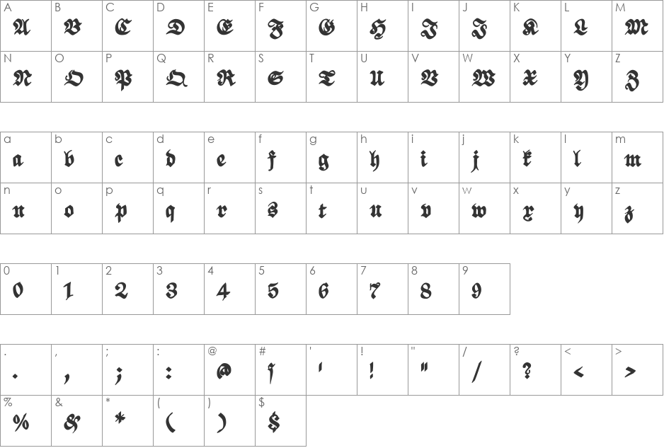 ScribbledFraktur-XHeavy font character map preview