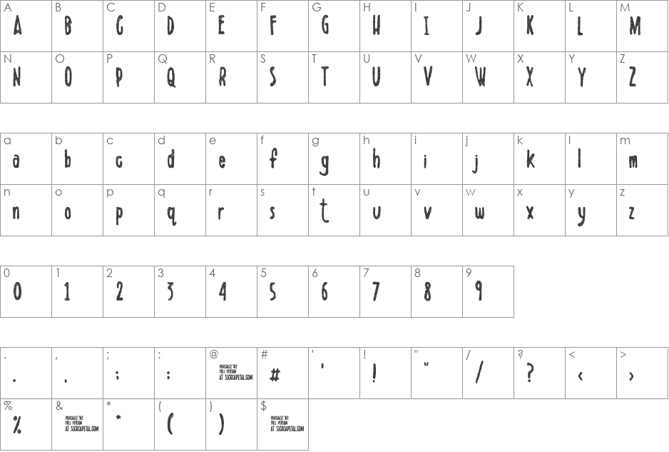Scribblet Demo font character map preview