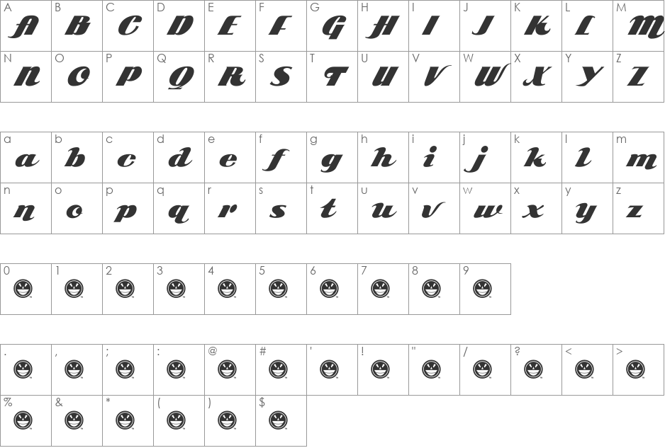 SCRIPT ARB-85 Poster Script font character map preview
