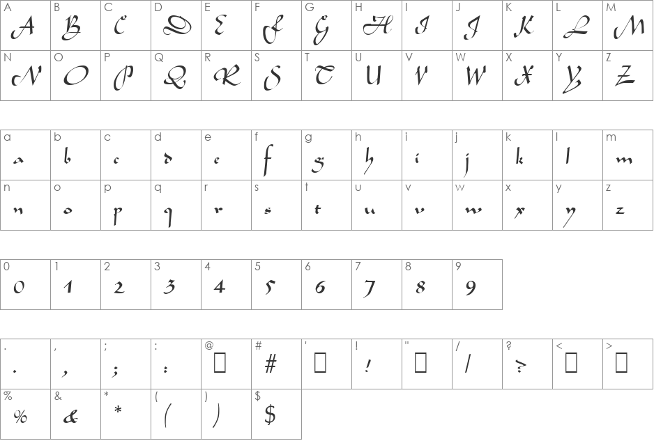 Script-L690 font character map preview