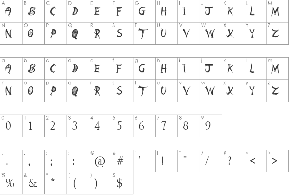 Barn Animal font character map preview