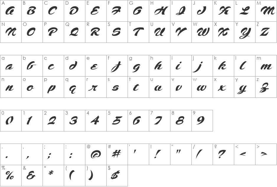 SCRIPT1 Voodoo Script font character map preview