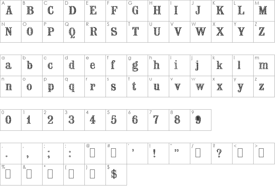 BARNACLE font character map preview