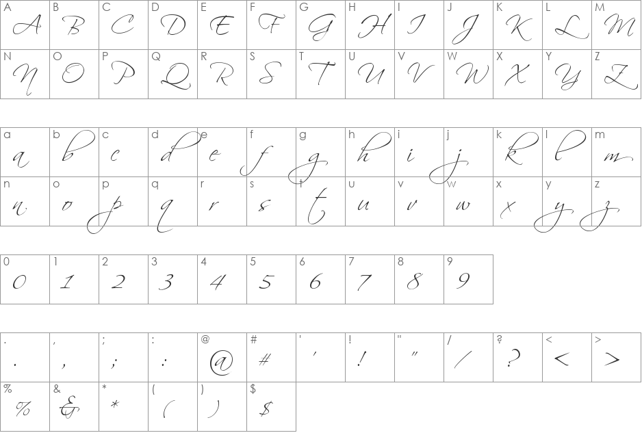 Scriptina font character map preview