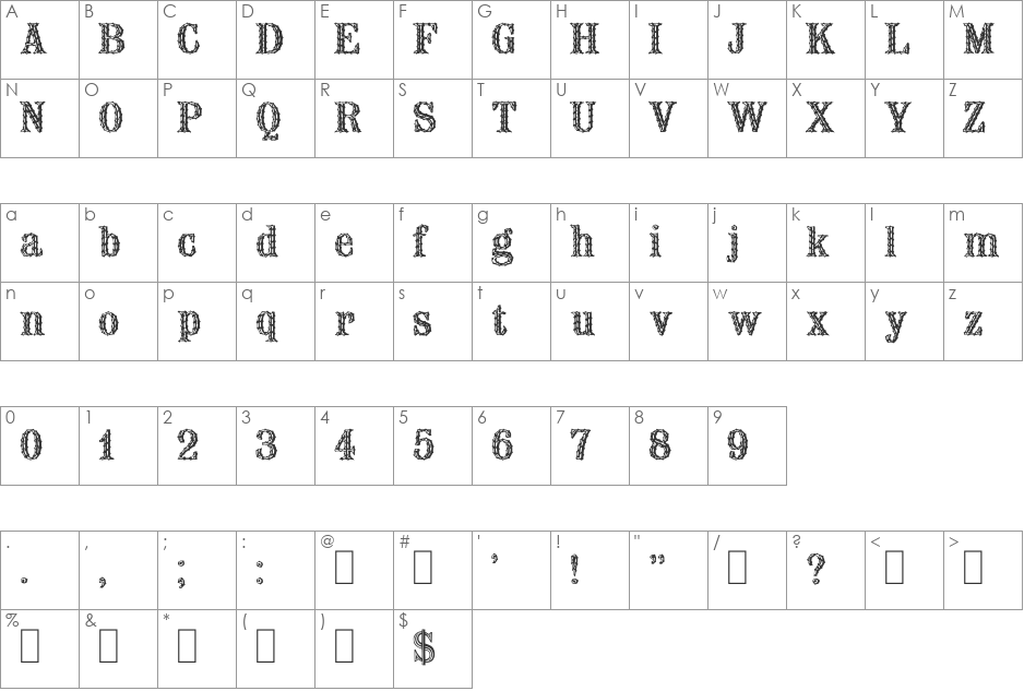 BARNACLE font character map preview