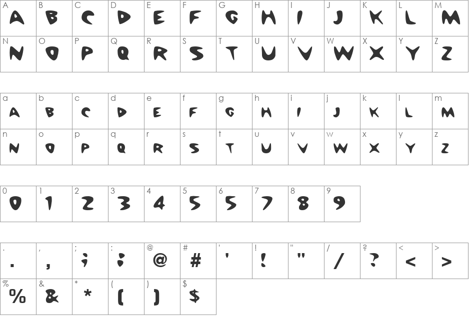 Barney font character map preview