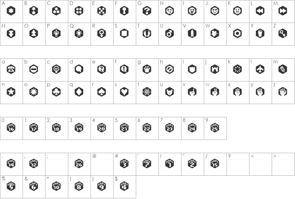 Scrotnig Hexes Two font character map preview