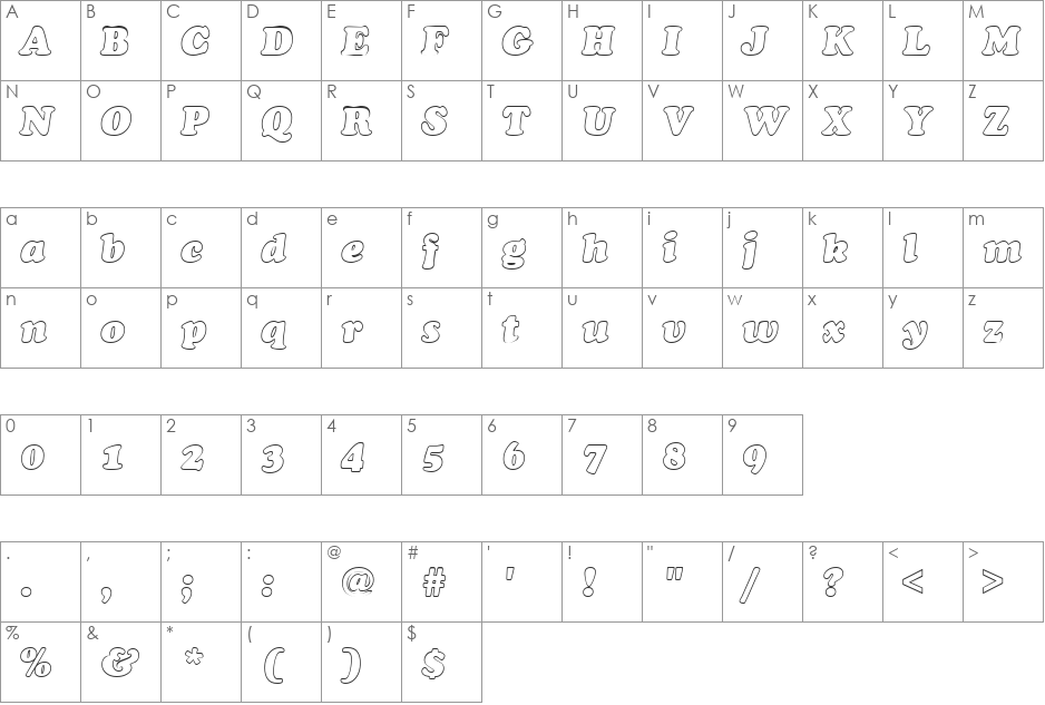 Barneybear font character map preview