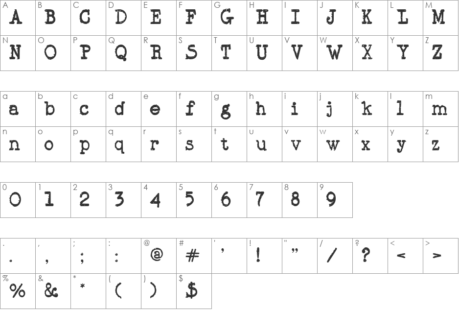 Scrubbold font character map preview
