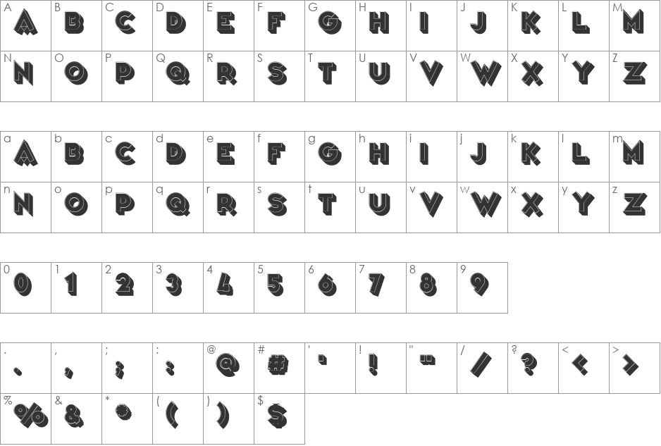 Barnroof font character map preview